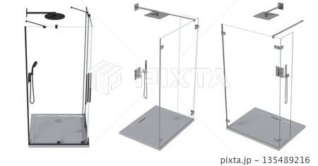 shower cabin isolated on transparent background, 3D illustration, cg render 135489216