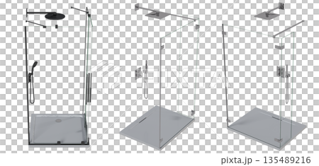 shower cabin isolated on transparent background, 3D illustration, cg render 135489216