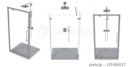 shower cabin isolated on transparent background, 3D illustration, cg render shower cabin isolated on transparent background, 3D illustration, cg render 135489217