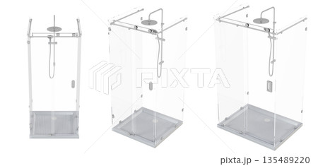 shower cabin isolated on transparent background, 3D illustration, cg render shower cabin isolated on transparent background, 3D illustration, cg render 135489220