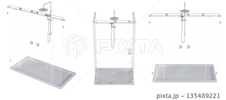 shower cabin isolated on transparent background, 3D illustration, cg render 135489221