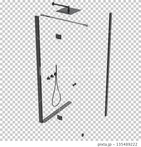 shower cabin isolated on transparent background, 3D illustration, cg render 135489222