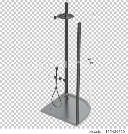 shower cabin isolated on transparent background, 3D illustration, cg render 135489230