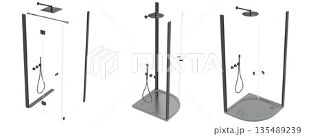 shower cabin isolated on transparent background, 3D illustration, cg render shower cabin isolated on transparent background, 3D illustration, cg render 135489239