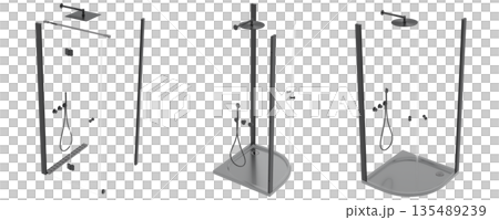 shower cabin isolated on transparent background, 3D illustration, cg render 135489239
