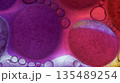 Oil bubbles floating in colored water - Macro. 135489254