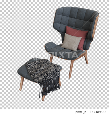 armchair isolate on a transparent background, comfortable furniture for home interior, 3D illustration, cg render 135489386