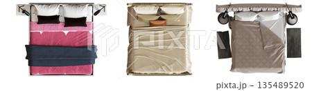 bed isolate on a transparent background, interior furniture, 3D illustration, cg render 135489520