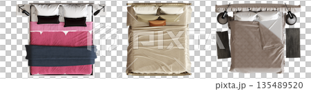 bed isolate on a transparent background, interior furniture, 3D illustration, cg render 135489520