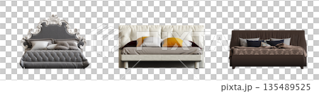 bed isolate on a transparent background, interior furniture, 3D illustration, cg render bed isolate on a transparent background, interior furniture, 3D illustration, cg render 135489525