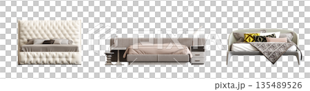 bed isolate on a transparent background, interior furniture, 3D illustration, cg render bed isolate on a transparent background, interior furniture, 3D illustration, cg render 135489526