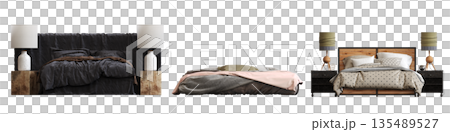 bed isolate on a transparent background, interior furniture, 3D illustration, cg render 135489527