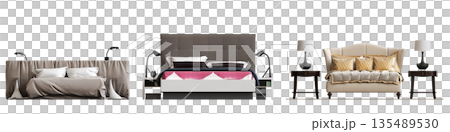 bed isolate on a transparent background, interior furniture, 3D illustration, cg render bed isolate on a transparent background, interior furniture, 3D illustration, cg render 135489530