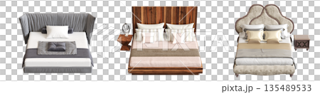 bed isolate on a transparent background, interior furniture, 3D illustration, cg render bed isolate on a transparent background, interior furniture, 3D illustration, cg render 135489533
