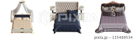bed isolate on a transparent background, interior furniture, 3D illustration, cg render 135489534