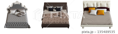 bed isolate on a transparent background, interior furniture, 3D illustration, cg render bed isolate on a transparent background, interior furniture, 3D illustration, cg render 135489535