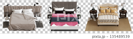 bed isolate on a transparent background, interior furniture, 3D illustration, cg render 135489539