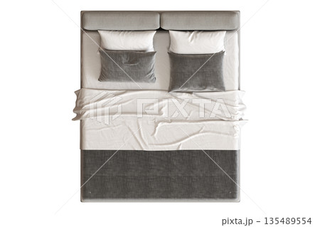 bed isolate on a transparent background, interior furniture, 3D illustration, cg render 135489554