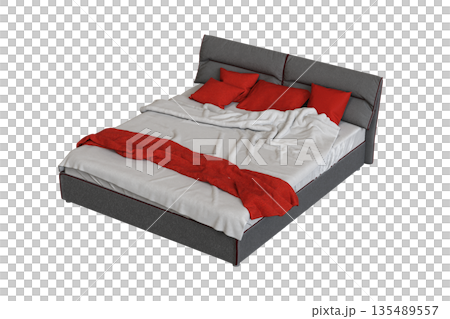 bed isolate on a transparent background, interior furniture, 3D illustration, cg render 135489557