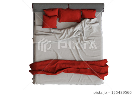 bed isolate on a transparent background, interior furniture, 3D illustration, cg render 135489560