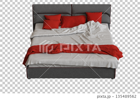 bed isolate on a transparent background, interior furniture, 3D illustration, cg render 135489562