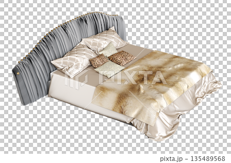 bed isolate on a transparent background, interior furniture, 3D illustration, cg render bed isolate on a transparent background, interior furniture, 3D illustration, cg render 135489568