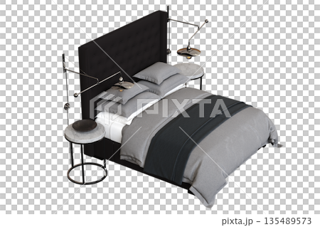 bed isolate on a transparent background, interior furniture, 3D illustration, cg render 135489573