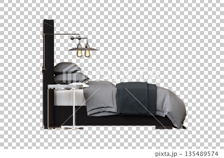bed isolate on a transparent background, interior furniture, 3D illustration, cg render 135489574