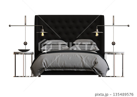 bed isolate on a transparent background, interior furniture, 3D illustration, cg render bed isolate on a transparent background, interior furniture, 3D illustration, cg render 135489576