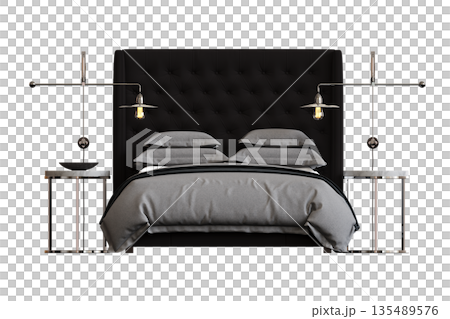 bed isolate on a transparent background, interior furniture, 3D illustration, cg render bed isolate on a transparent background, interior furniture, 3D illustration, cg render 135489576