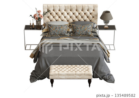 bed isolate on a transparent background, interior furniture, 3D illustration, cg render bed isolate on a transparent background, interior furniture, 3D illustration, cg render 135489582