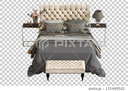 bed isolate on a transparent background, interior furniture, 3D illustration, cg render bed isolate on a transparent background, interior furniture, 3D illustration, cg render 135489582