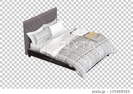 bed isolate on a transparent background, interior furniture, 3D illustration, cg render 135489583