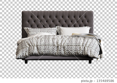bed isolate on a transparent background, interior furniture, 3D illustration, cg render 135489586