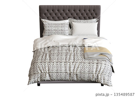 bed isolate on a transparent background, interior furniture, 3D illustration, cg render 135489587
