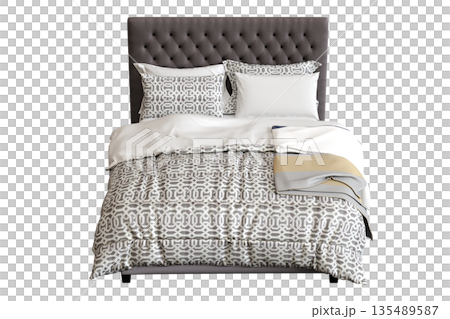 bed isolate on a transparent background, interior furniture, 3D illustration, cg render 135489587