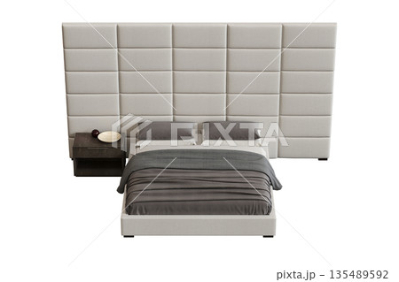 bed isolate on a transparent background, interior furniture, 3D illustration, cg render 135489592