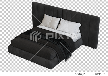 bed isolate on a transparent background, interior furniture, 3D illustration, cg render 135489593