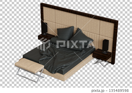 bed isolate on a transparent background, interior furniture, 3D illustration, cg render 135489598