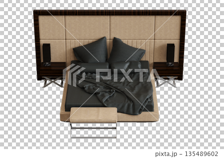 bed isolate on a transparent background, interior furniture, 3D illustration, cg render 135489602