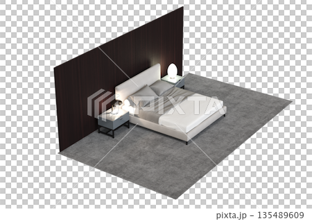 bed isolate on a transparent background, interior furniture, 3D illustration, cg render 135489609