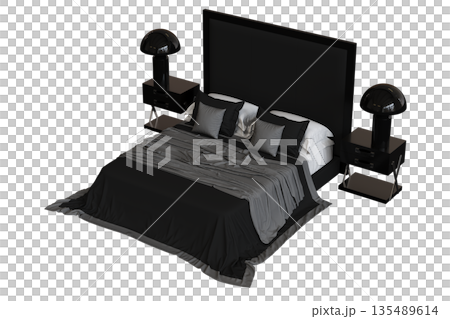 bed isolate on a transparent background, interior furniture, 3D illustration, cg render 135489614