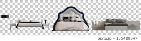 bed isolate on a transparent background, interior furniture, 3D illustration, cg render bed isolate on a transparent background, interior furniture, 3D illustration, cg render 135489647
