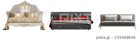 bed isolate on a transparent background, interior furniture, 3D illustration, cg render 135489648