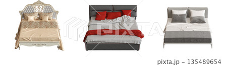 bed isolate on a transparent background, interior furniture, 3D illustration, cg render 135489654