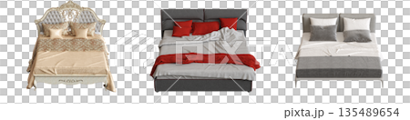 bed isolate on a transparent background, interior furniture, 3D illustration, cg render 135489654