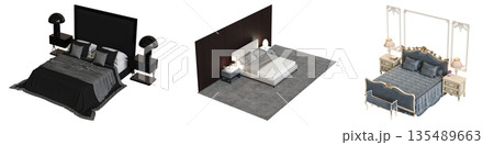 bed isolate on a transparent background, interior furniture, 3D illustration, cg render bed isolate on a transparent background, interior furniture, 3D illustration, cg render 135489663