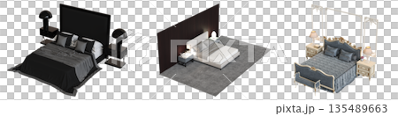 bed isolate on a transparent background, interior furniture, 3D illustration, cg render bed isolate on a transparent background, interior furniture, 3D illustration, cg render 135489663