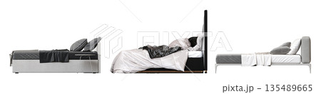 bed isolate on a transparent background, interior furniture, 3D illustration, cg render 135489665