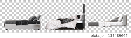 bed isolate on a transparent background, interior furniture, 3D illustration, cg render 135489665